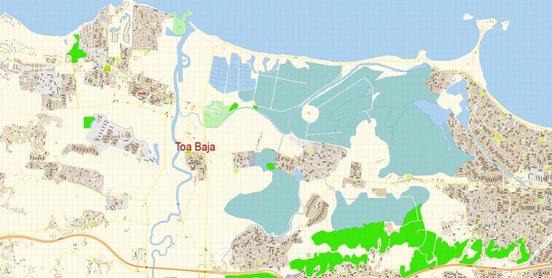Toa Baja Map Vector Puerto Rico Exact City Plan detailed Street Map Adobe Illustrator in layers