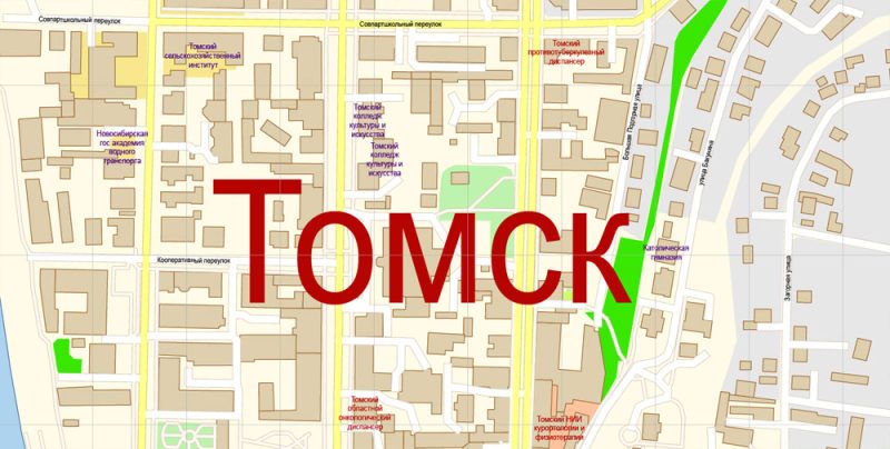 Томск векторная карта города подробная редактируемая в слоях Adobe Illustrator
