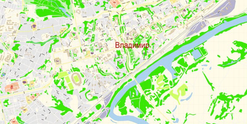 Владимир векторная карта города подробная редактируемая в слоях Adobe Illustrator