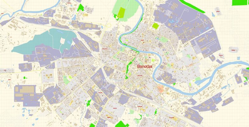 Вологда векторная карта города подробная редактируемая в слоях Adobe Illustrator