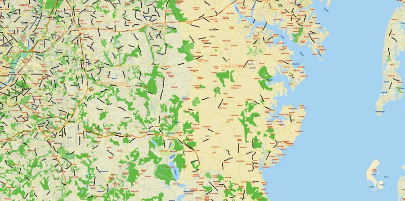 Baltimore counties Map Vector Exact City Plan detailed Street + Zipcodes Map Adobe Illustrator in layers