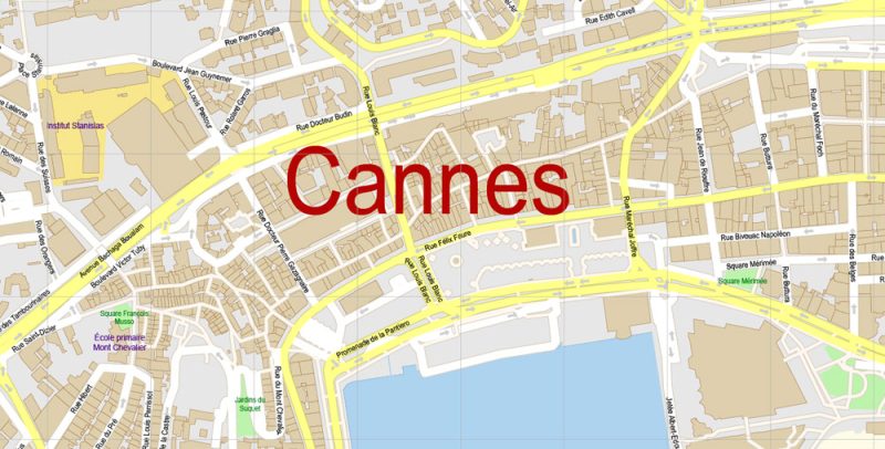 Cannes Area Map Vector France Exact City Plan detailed Street Map Adobe Illustrator in layers