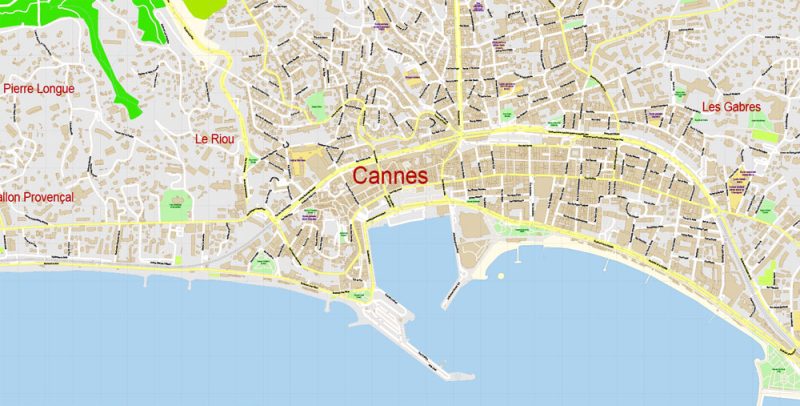 Cannes Area Map Vector France Exact City Plan detailed Street Map Adobe Illustrator in layers