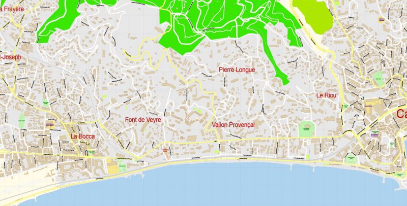 Cannes Area Map Vector France Exact City Plan detailed Street Map Adobe Illustrator in layers