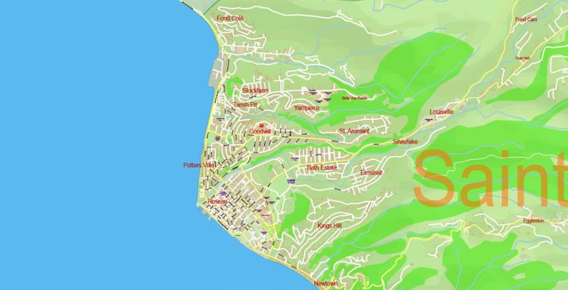 Dominica Vector Map Extra detailed Plan full editable DWG + DXF Admin Relief Street Map in layers