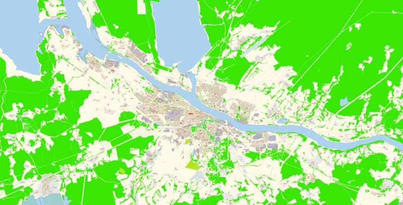 Рыбинск векторная карта города подробная редактируемая в слоях Adobe Illustrator