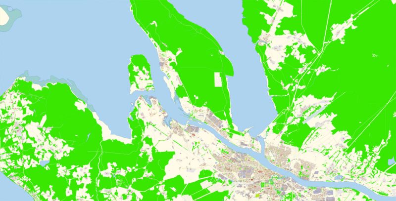 Рыбинск векторная карта города подробная редактируемая в слоях Adobe Illustrator