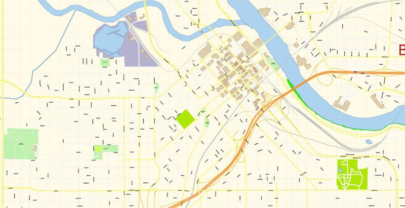 Shreveport + Bossier Map Vector Exact City Plan detailed Street Map Adobe Illustrator in layers
