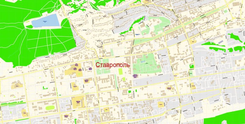 Ставрополь векторная карта города подробная редактируемая в слоях Adobe Illustrator