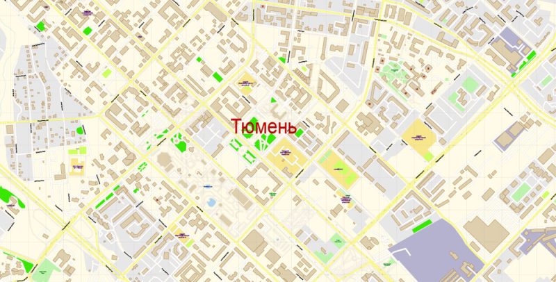 Тюмень векторная карта города подробная редактируемая в слоях Adobe Illustrator