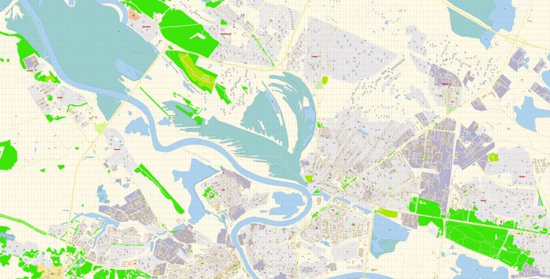 Тюмень векторная карта города подробная редактируемая в слоях Adobe Illustrator