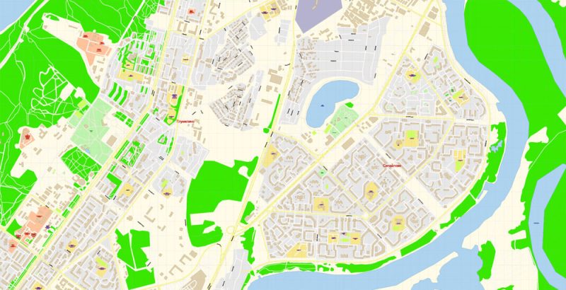 Уфа векторная карта города подробная редактируемая в слоях Adobe Illustrator