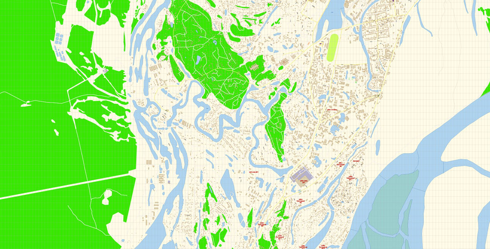 Якутск векторная карта города подробная редактируемая в слоях AdobeIllustrator