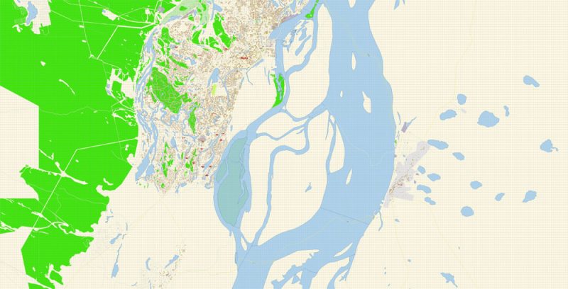 Якутск векторная карта города подробная редактируемая в слоях Adobe Illustrator