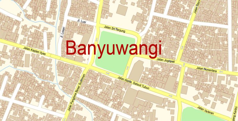Banyuwangi Map Vector Exact City Plan detailed Street Map Adobe Illustrator in layers