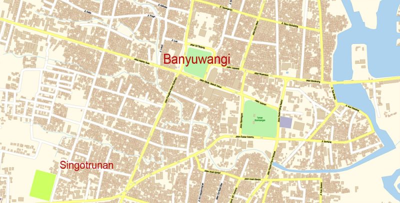 Banyuwangi Map Vector Exact City Plan detailed Street Map Adobe Illustrator in layers