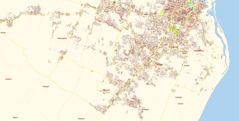 Banyuwangi Map Vector Exact City Plan detailed Street Map Adobe Illustrator in layers