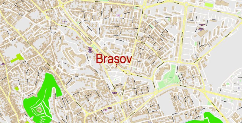 Brasov Romania Map Vector Exact City Plan detailed Street Map Adobe Illustrator in layers
