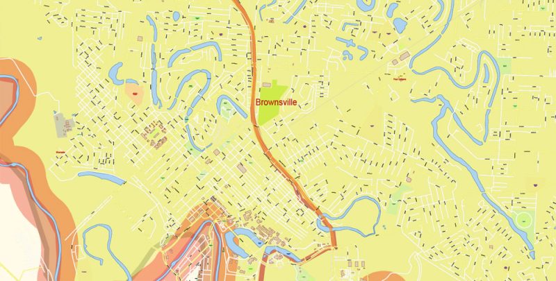 Brownsville, Harlingen, McAllen, Edinburg Texas US; Reynosa, Matamoros MX Map Vector Exact City Plan detailed Street Map Adobe Illustrator in layers