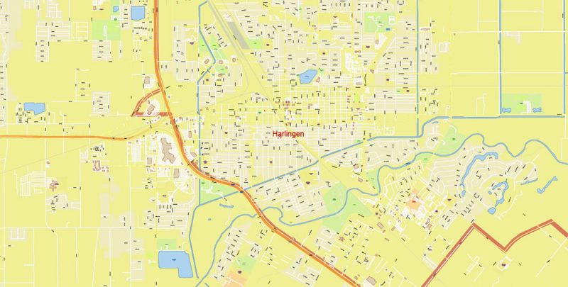 Brownsville, Harlingen, McAllen, Edinburg TX; Reynosa, Matamoros MX Map Vector Exact City Plan detailed Street Map Adobe Illustrator in layers