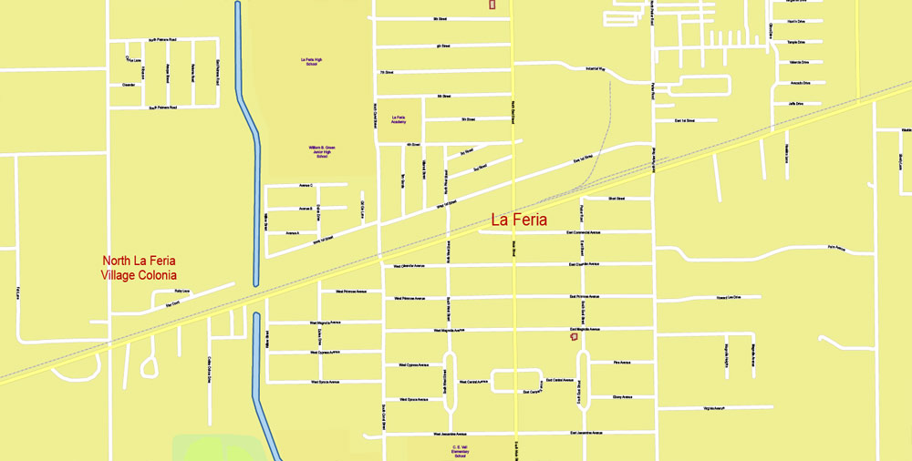 Brownsville, Harlingen, McAllen, Edinburg TX; Reynosa, Matamoros MX Map Vector Exact City Plan detailed Street Map Adobe Illustrator in layers