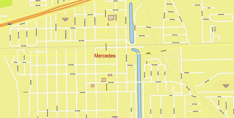 Brownsville, Harlingen, McAllen, Edinburg TX; Reynosa, Matamoros MX Map Vector Exact City Plan detailed Street Map Adobe Illustrator in layers