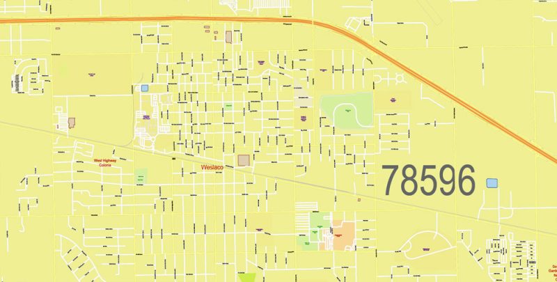 Brownsville, Harlingen, McAllen, Edinburg TX; Reynosa, Matamoros MX Map Vector Exact City Plan detailed Street Map Adobe Illustrator in layers