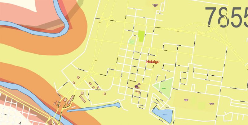 Brownsville, Harlingen, McAllen, Edinburg TX; Reynosa, Matamoros MX Map Vector Exact City Plan detailed Street Map Adobe Illustrator in layers