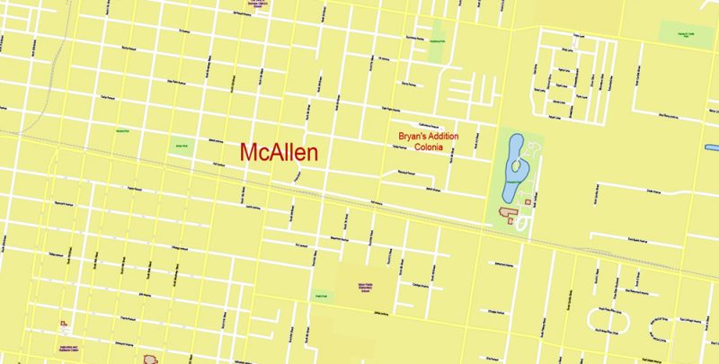 Brownsville, Harlingen, McAllen, Edinburg TX; Reynosa, Matamoros MX Map Vector Exact City Plan detailed Street Map Adobe Illustrator in layers