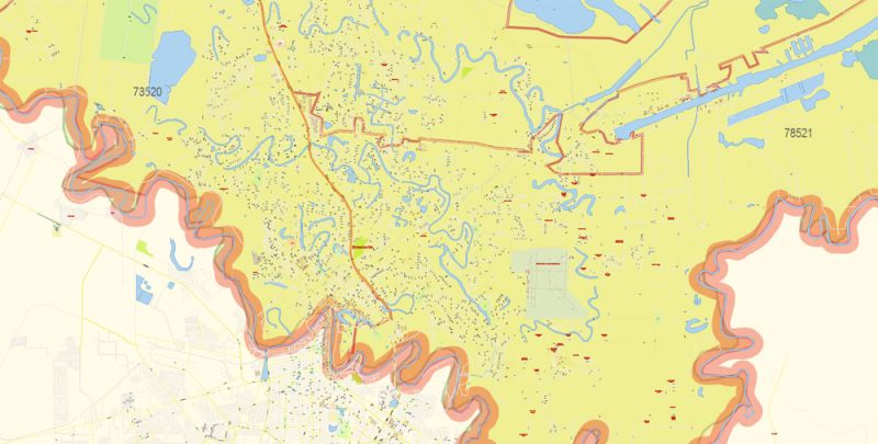 Brownsville, Harlingen, McAllen, Edinburg TX; Reynosa, Matamoros MX Map Vector Exact City Plan detailed Street Map Adobe Illustrator in layers