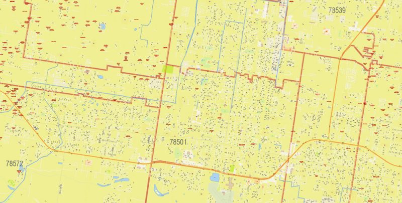 Brownsville, Harlingen, McAllen, Edinburg TX; Reynosa, Matamoros MX Map Vector Exact City Plan detailed Street Map Adobe Illustrator in layers