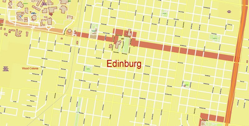 Brownsville, Harlingen, McAllen, Edinburg TX; Reynosa, Matamoros MX Map Vector Exact City Plan detailed Street Map Adobe Illustrator in layers