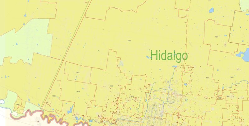 Brownsville, Harlingen, McAllen, Edinburg TX; Reynosa, Matamoros MX Map Vector Exact City Plan detailed Street Map Adobe Illustrator in layers