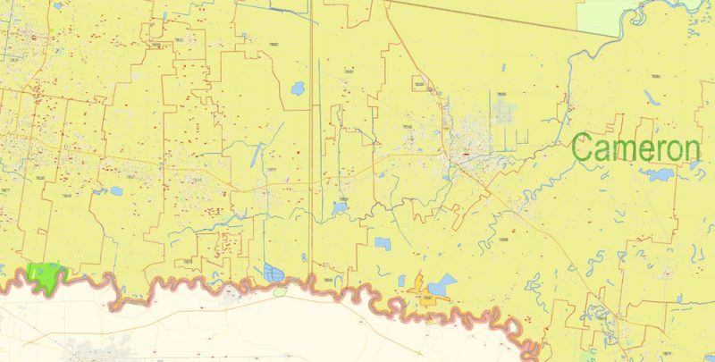 Brownsville, Harlingen, McAllen, Edinburg TX; Reynosa, Matamoros MX Map Vector Exact City Plan detailed Street Map Adobe Illustrator in layers