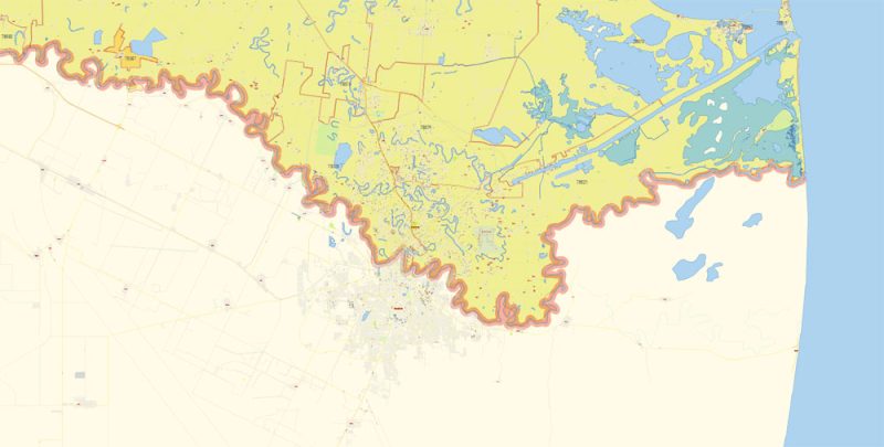 Brownsville, Harlingen, McAllen, Edinburg TX; Reynosa, Matamoros MX Map Vector Exact City Plan detailed Street Map Adobe Illustrator in layers