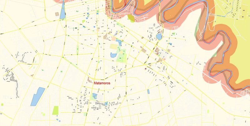 Brownsville, Harlingen, McAllen, Edinburg TX; Reynosa, Matamoros MX Map Vector Exact City Plan detailed Street Map Adobe Illustrator in layers