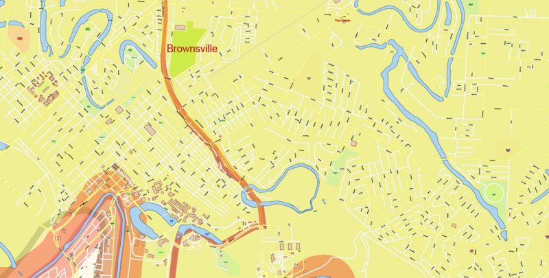 Brownsville, Harlingen, McAllen, Edinburg TX; Reynosa, Matamoros MX Map Vector Exact City Plan detailed Street Map Adobe Illustrator in layers