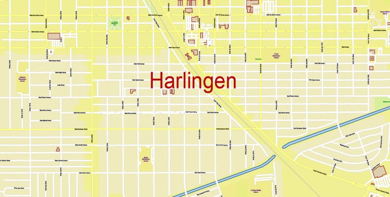 Brownsville, Harlingen, McAllen, Edinburg TX; Reynosa, Matamoros MX Map Vector Exact City Plan detailed Street Map Adobe Illustrator in layers