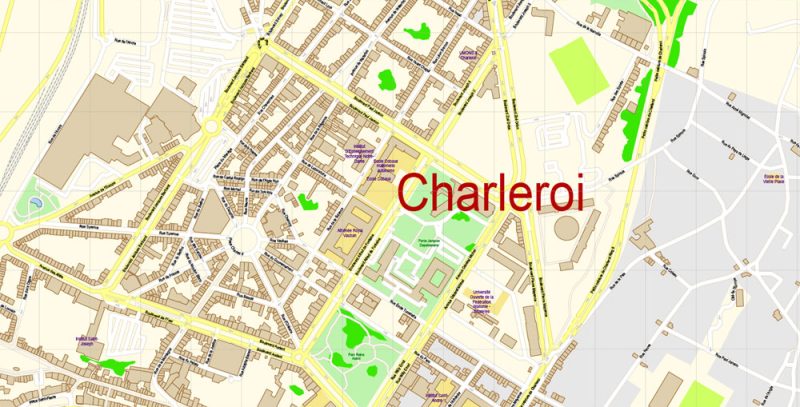 Charleroi Map Vector Belgium Exact City Plan detailed Street Map Adobe Illustrator in layers