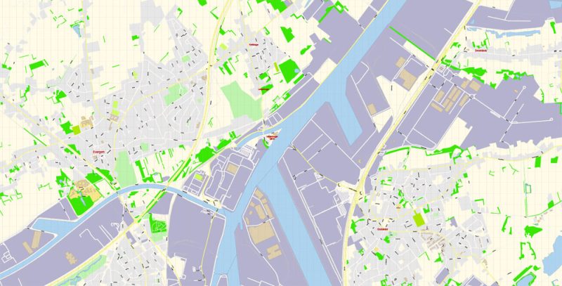 Ghent Belgium Map Vector Exact City Plan detailed Street Map Adobe Illustrator in layers