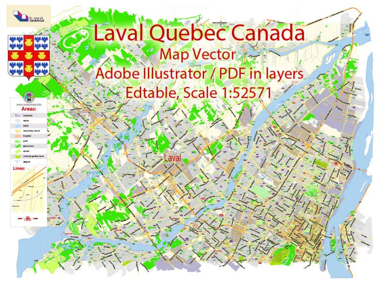 Laval Quebec Map Vector Exact City Plan low detailed Street Map Adobe Illustrator in layers