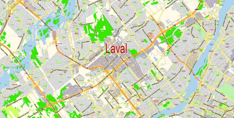Laval Quebec Map Vector Exact City Plan low detailed Street Map Adobe Illustrator in layers