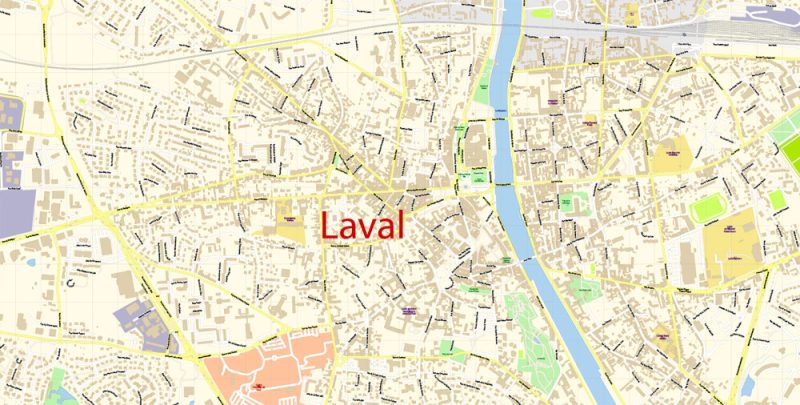 Laval Mayenne Map Vector Exact City Plan detailed Street Map Adobe Illustrator in layers