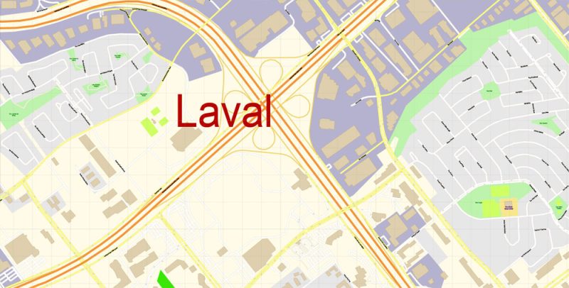 Laval Quebec Map Vector Exact City Plan detailed Street Map Adobe Illustrator in layers