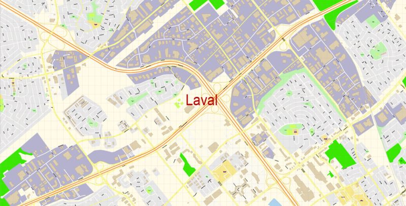 Laval Quebec Map Vector Exact City Plan detailed Street Map Adobe Illustrator in layers
