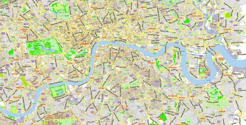 London Center Map Vector UK Exact City Plan low detailed Street Map Adobe Illustrator in layers