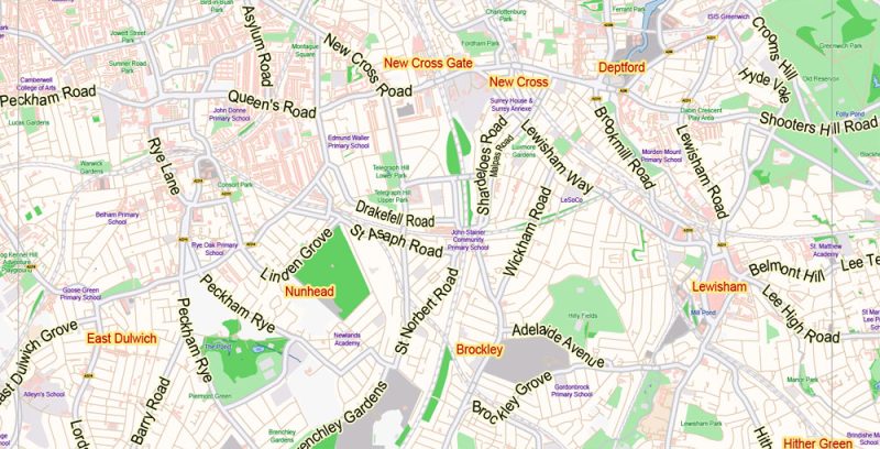 London Center Map Vector UK Exact City Plan Street Map Rose Adobe Illustrator in layers