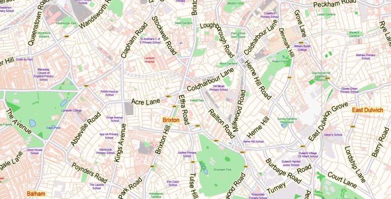 London Center Map Vector UK Exact City Plan Street Map Rose Adobe Illustrator in layers