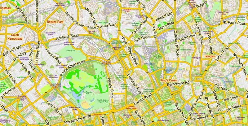 London Center Map Vector UK Exact City Plan Street Map Green Adobe Illustrator in layers