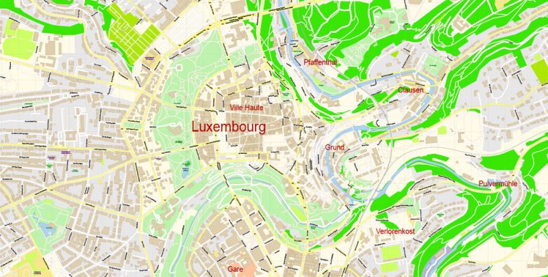 Luxembourg Map Vector Exact City Plan detailed Street Map Adobe Illustrator in layers